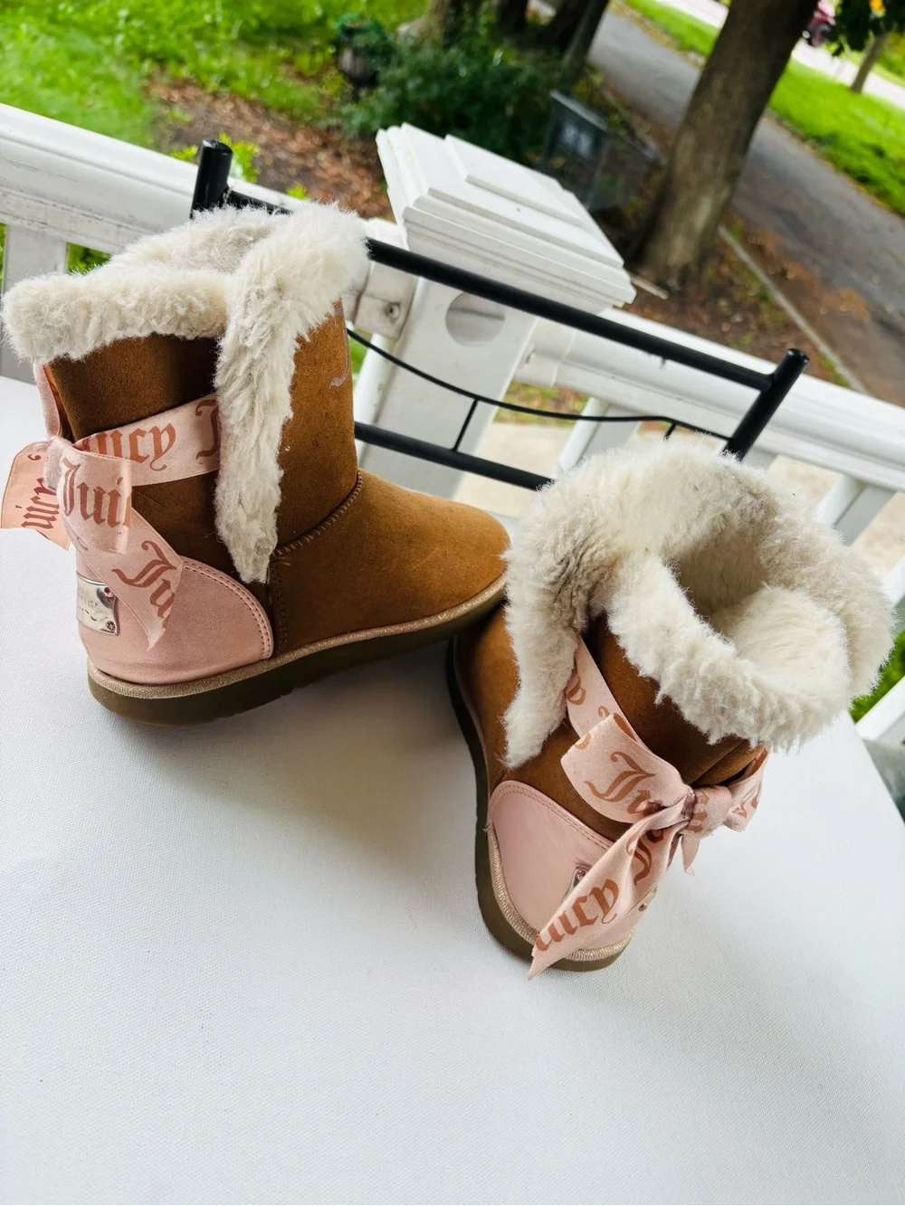 Juicy Couture Chestnut Brown Faux-Shearling Embellished Kids Boots